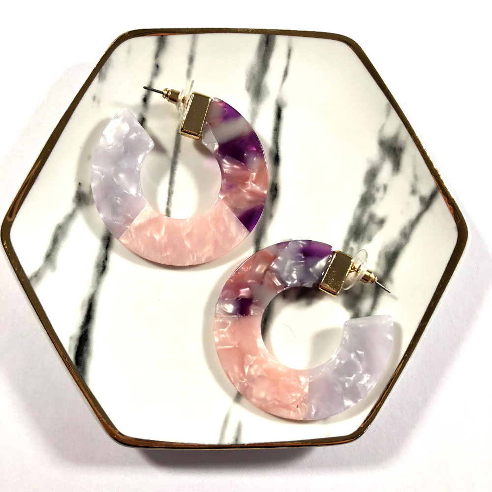 Cardi Pink Acrylic Purple Thick Circle Stud Hoop E - Picture 4 of 6